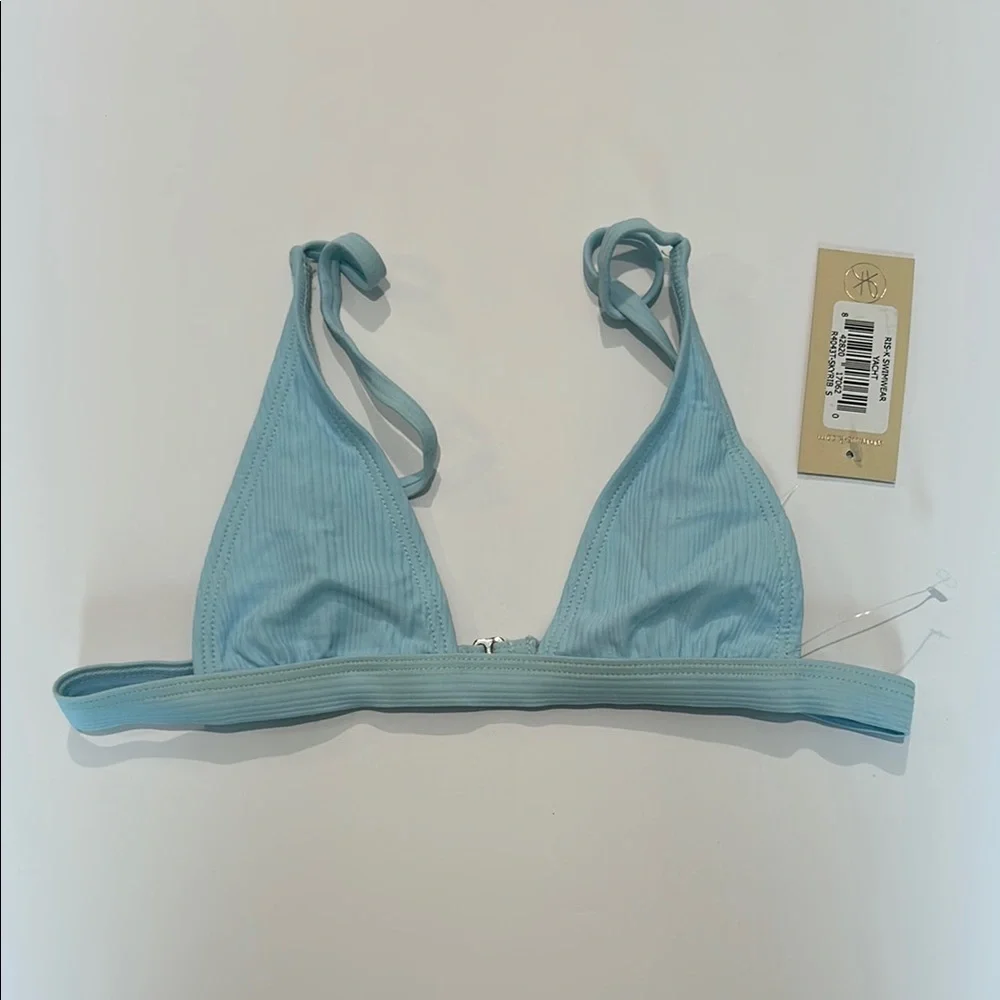Ris-k Dippin' Daisy's Yacht Skyrib bikini swim top baby blue size S new